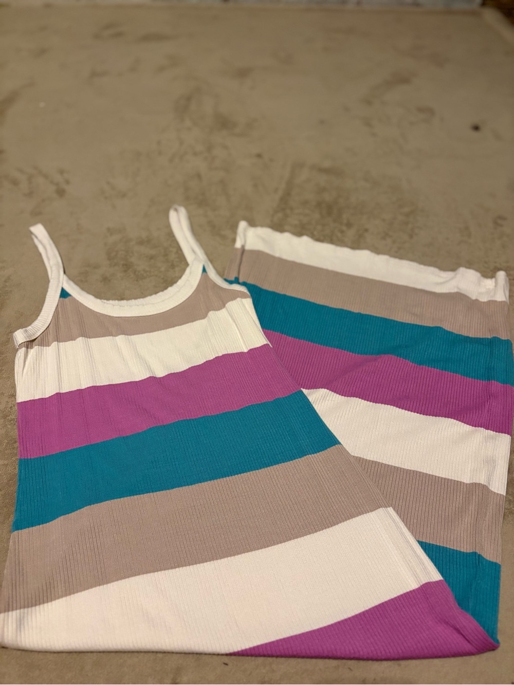 Z Supply Striped Tank Dress in Teal, Magenta & Cream